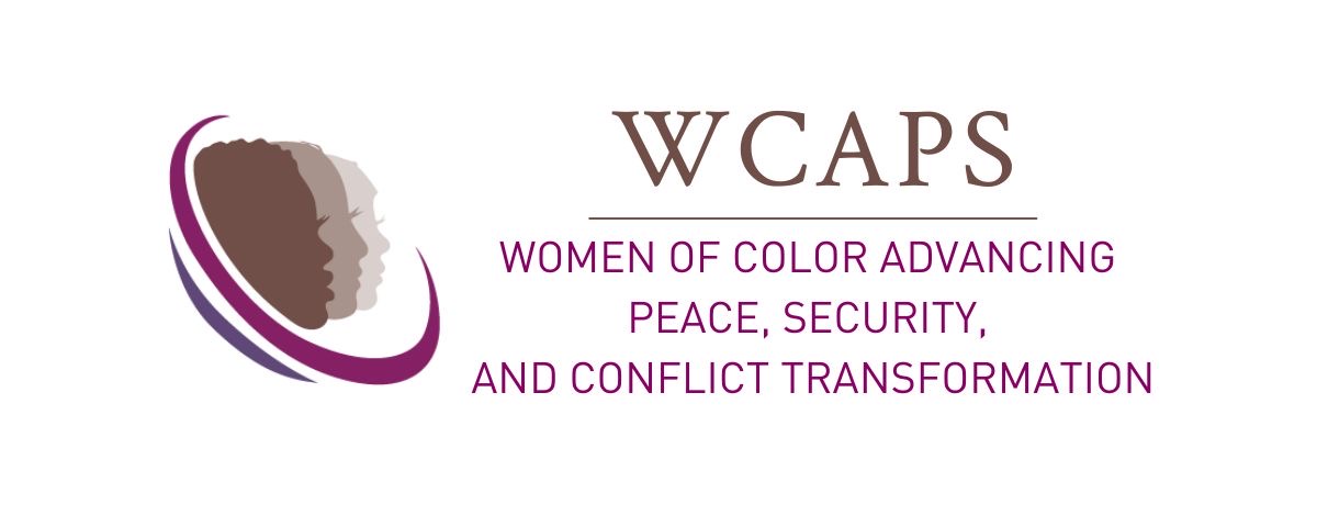 WCAPS logo with stylized overlapping profiles of women’s faces in brown and purple, next to the text “WCAPS – Women of Color Advancing Peace, Security, and Conflict Transformation.